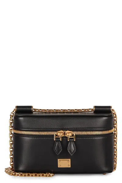 Dolce & Gabbana Sicily Leather Mini Crossbody Bag In Black
