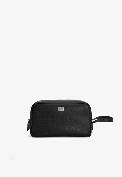 Dolce & Gabbana Sicily Leather Pouch Bag In Black