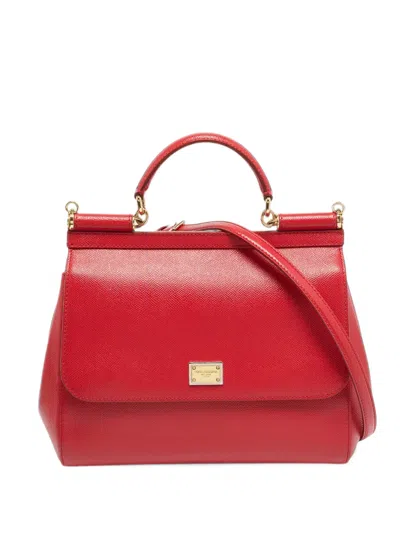 Pre-owned Dolce & Gabbana Sicily Leather Satchel Bag In Red