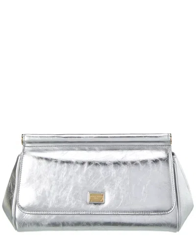 Dolce & Gabbana Sicily Leather Satchel In Silver
