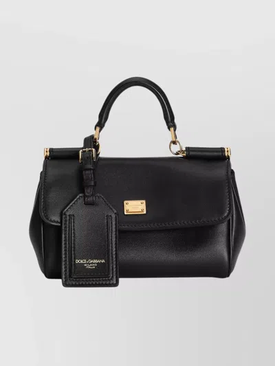 Dolce & Gabbana Sicily Leather Shoulder Bag In Black