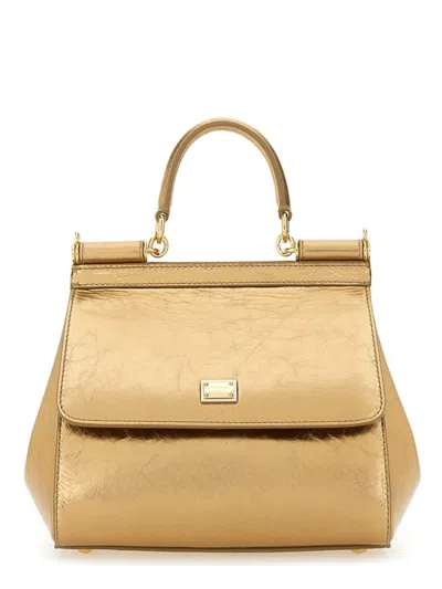 Dolce & Gabbana "sicily" Leather Shoulder Bag In Gold