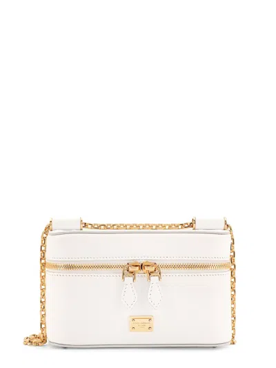 Dolce & Gabbana Sicily Leather Shoulder Bag With Metal Logo Tag In White