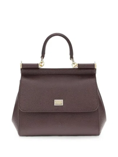 Dolce & Gabbana Sicily Leather Small Satchel Bag In Brown