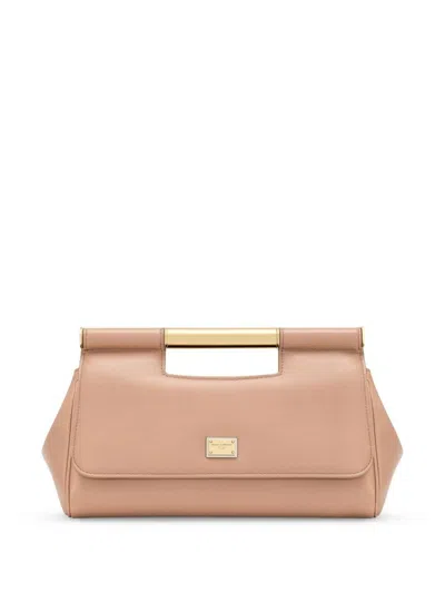 Dolce & Gabbana Sicily Leather Toe Bag In Neutrals