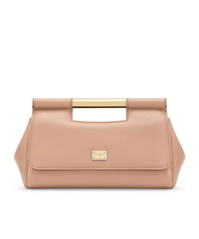 Dolce & Gabbana Sicily Leather Toe Bag In Nude