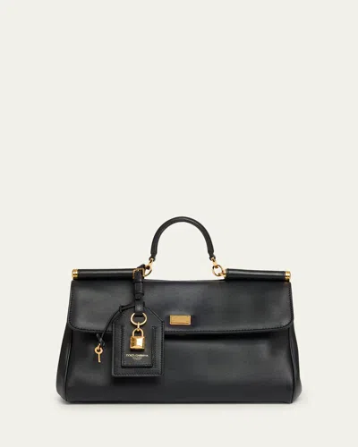 Dolce & Gabbana Sicily Leather Top-handle Bag In Black