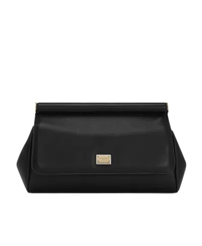 Dolce & Gabbana Sicily Leather Tote Bag In Black