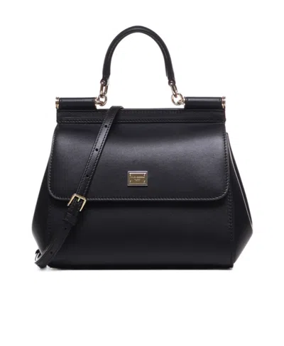 Dolce & Gabbana Sicily Leather Tote Bag In Black