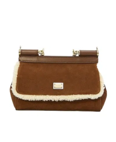 Dolce & Gabbana Sicily Leather Tote Bag In Brown