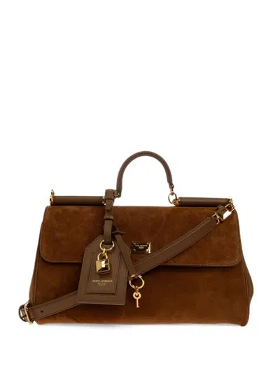 Dolce & Gabbana Sicily Leather-trimmed Tote Bag In Brown