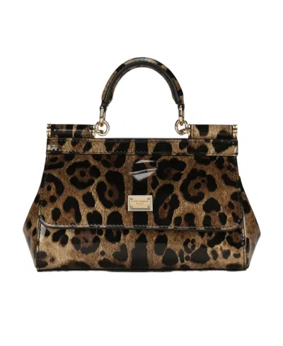 Dolce & Gabbana Sicily Handtasche Mit Leoparden-print In Black