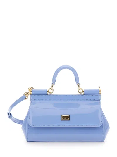 Dolce & Gabbana Small Sicily Elongated Patent Bag In Blue
