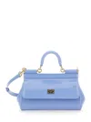 DOLCE & GABBANA 'SICILY' LIGHT BLUE HANDBAG WITH LOGO PLAQUE IN PATENT LEATHER WOMAN