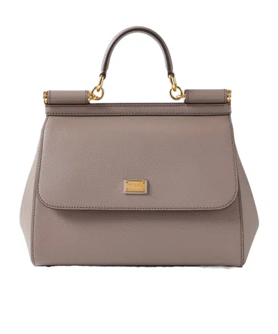 Dolce & Gabbana Sicily Medium Textured-leather Tote In Brown