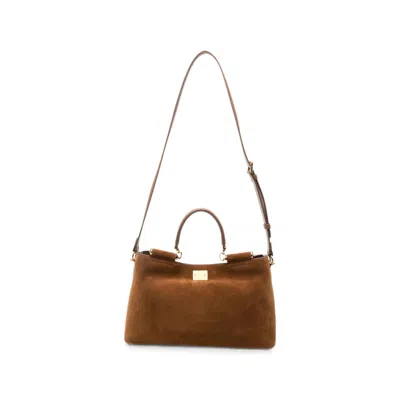 Dolce & Gabbana Sicily Logo-plaque Tote Bag In Brown