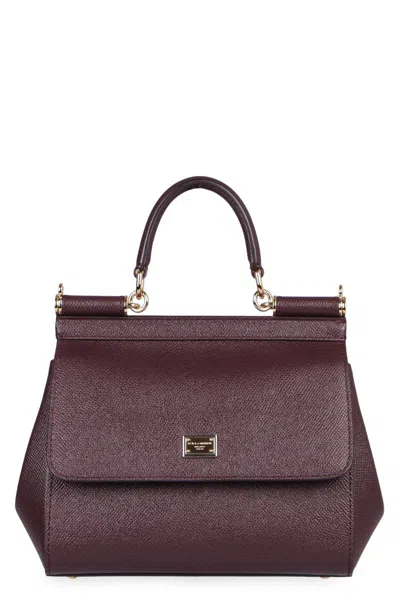 Dolce & Gabbana Sicily Media Leather Handbag In Purple