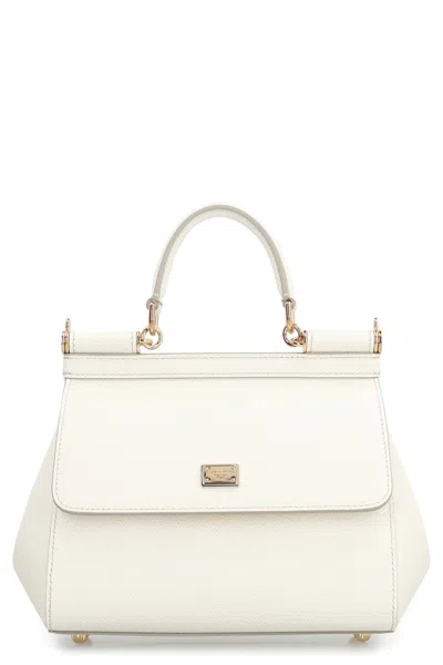 Dolce & Gabbana Sicily Media Leather Handbag In White