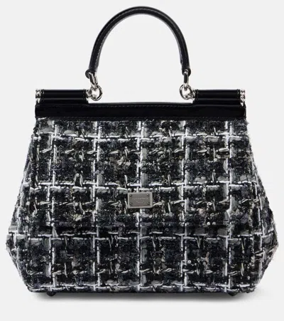Dolce & Gabbana Sicily Medium Bouclé Tote Bag In Black