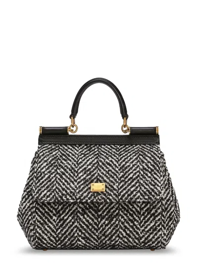 DOLCE & GABBANA SICILY MEDIUM CHEVRON FABRIC SHOULDER BAG