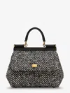 Dolce & Gabbana Sicily Medium Chevron Fabric Shoulder Bag In Black