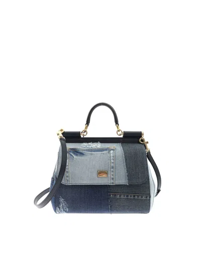 Dolce & Gabbana Sicily Medium Calf Leather Satchel Bag In Blue