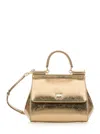 Dolce & Gabbana 'sicily Medium' Gold Colored Handbag With Logo Plaque In Quilted Leather Woman In Silver