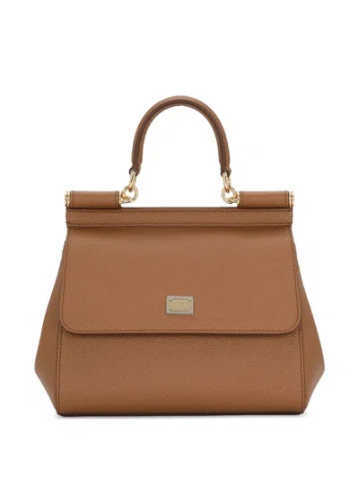 Dolce & Gabbana Sicily Medium Leather Handbag In Brown