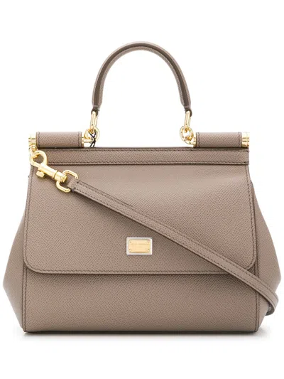 Dolce & Gabbana Sicily Medium Leather Handbag In Grey