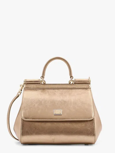 Dolce & Gabbana Sicily Medium Leather Shoulder Bag In Gold