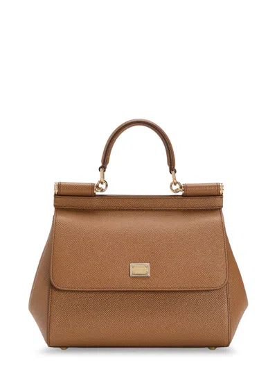 Dolce & Gabbana Sicily Medium Leather Shoulder Bag In Brown