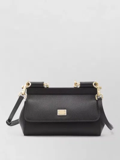 Dolce & Gabbana Sicily Medium Leather Tote Bag Shoulder Strap In Black