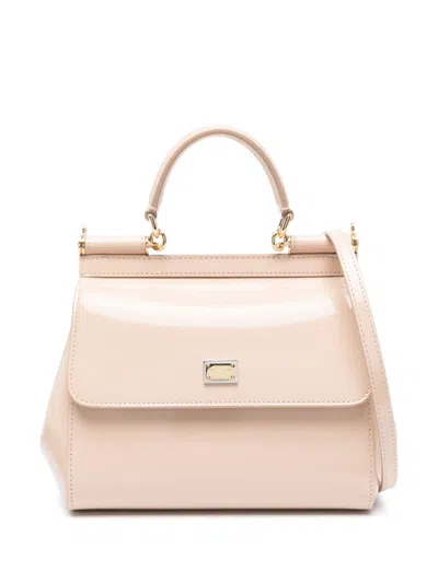Dolce & Gabbana Sicily Medium Shiny Leather Handbag In Pink