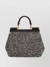 Dolce & Gabbana Women Sicily Medium Chevron Fabric Shoulder Bag In Black