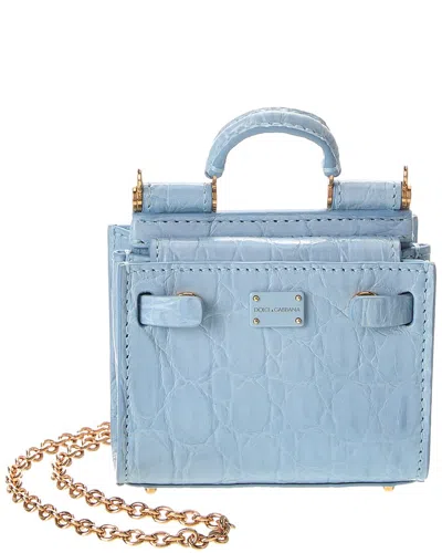 Dolce & Gabbana Sicily Micro Croc-embossed Leather Tote In Blue