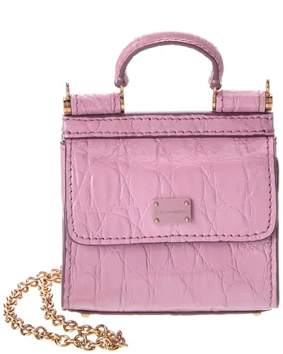 Dolce & Gabbana Sicily Micro Croc-embossed Leather Tote In Pink