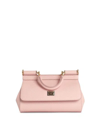 Dolce & Gabbana Sicily Mini Handbag In Pink  Calf Leather In Nude