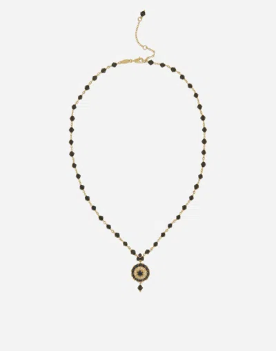 Dolce & Gabbana Necklace With Black Jade And Sapphire Pendant In Gold/black
