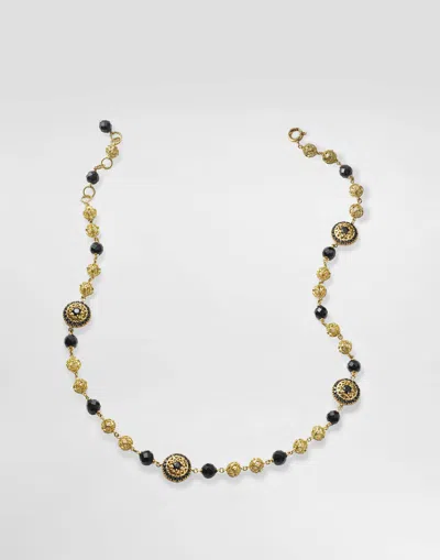 DOLCE & GABBANA SICILY NECKLACE 18-CARAT YELLOW GOLD, BLACK SAPPHIRES AND BLACK JADE