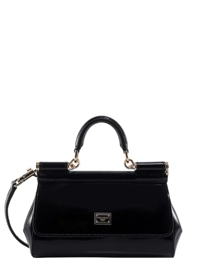 Dolce & Gabbana Sicily Patent Leather Handbag In Black