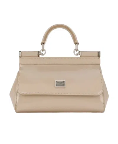 Dolce & Gabbana Sicily Patent Tote Bag In Nude