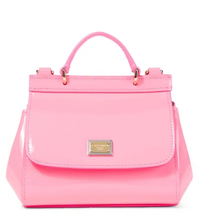 Dolce & Gabbana Kids' Sicily迷你漆皮托特包 In Pink