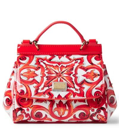 Dolce & Gabbana Sicily Printed Leather Shoulder Bag In Orange