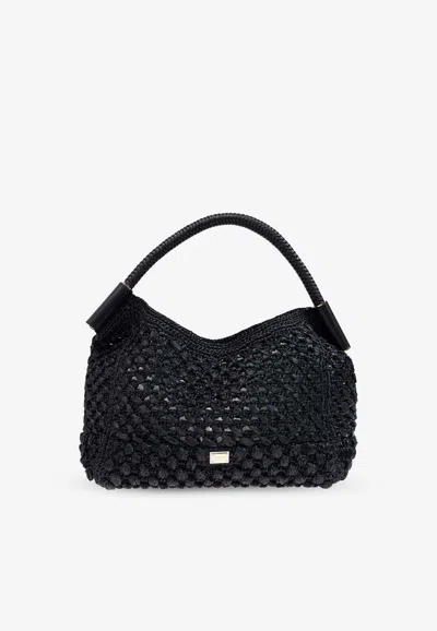 Dolce & Gabbana Sicily Raffia Crochet Shoulder Bag In Black