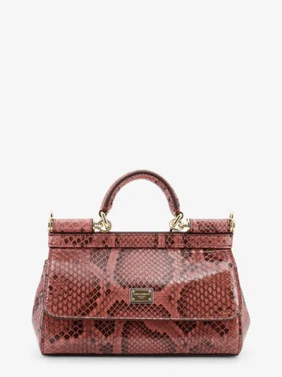 Dolce & Gabbana Sicily Shiny Python Mini Handbag In Brown