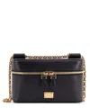 Dolce & Gabbana Sicily Leather Shoulder Bag With Metal Logo Tag In Black
