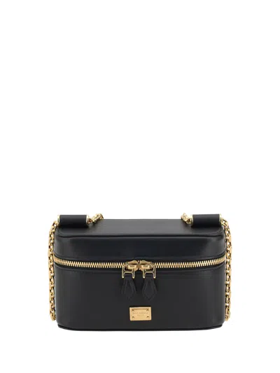 Dolce & Gabbana Sicily Leather Shoulder Bag With Metal Logo Tag In Black