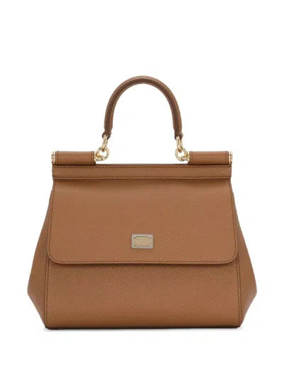 Dolce & Gabbana Sicily Small Bag Stampa Dauphine In Brown