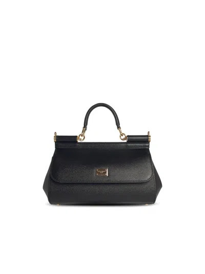 Dolce & Gabbana Small Sicily Patent Leather Top Handle Bag In Black