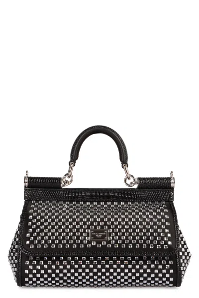 Dolce & Gabbana Small Sicily Rhinestone-embellished Shoulder Bag In Black